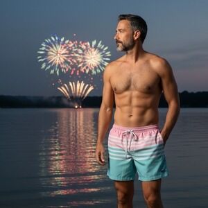 Chubbies Men's Striped Swim Trunks Shorts Pink Teal White Size‎ Medium